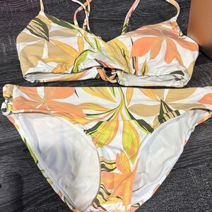 Roxy Tropical Floral Bikini Set - White and Green